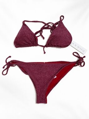 PHAX Burgundy Triangle Tie Bikini Set - Shimmery Burgundy